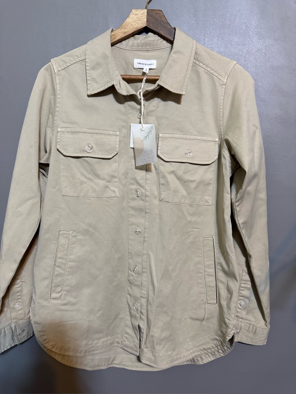 Thread & Supply Lightweight Beige Utility Shirt Jacket